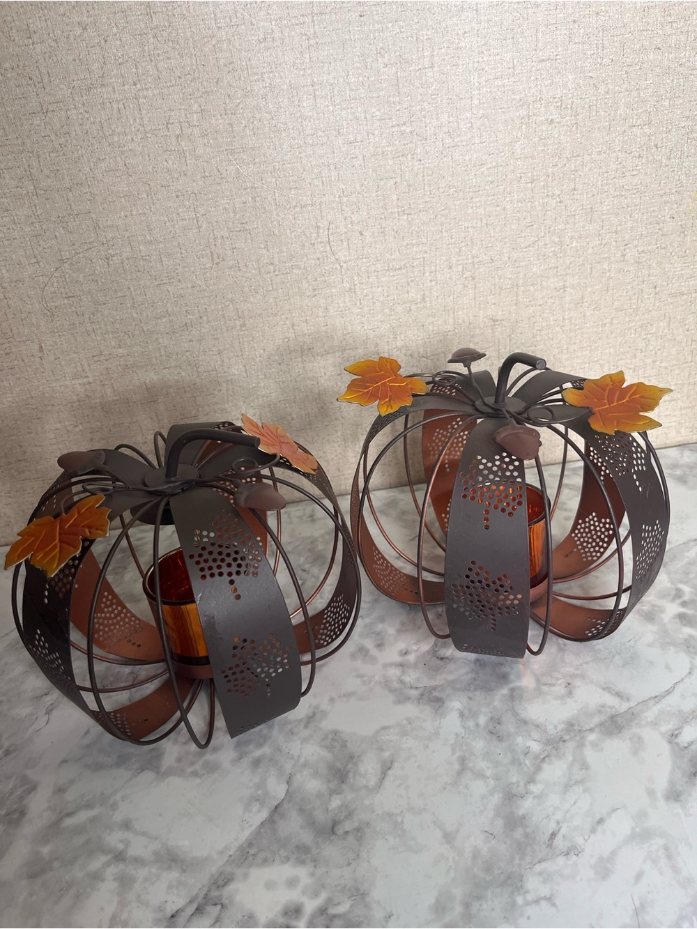 Metal Pumpkin Votive Candle Holder for Fall Thanksgiving Decor by Yankee Candle